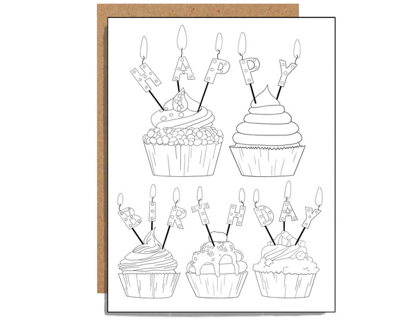 Birthday Cupcakes Coloring Card